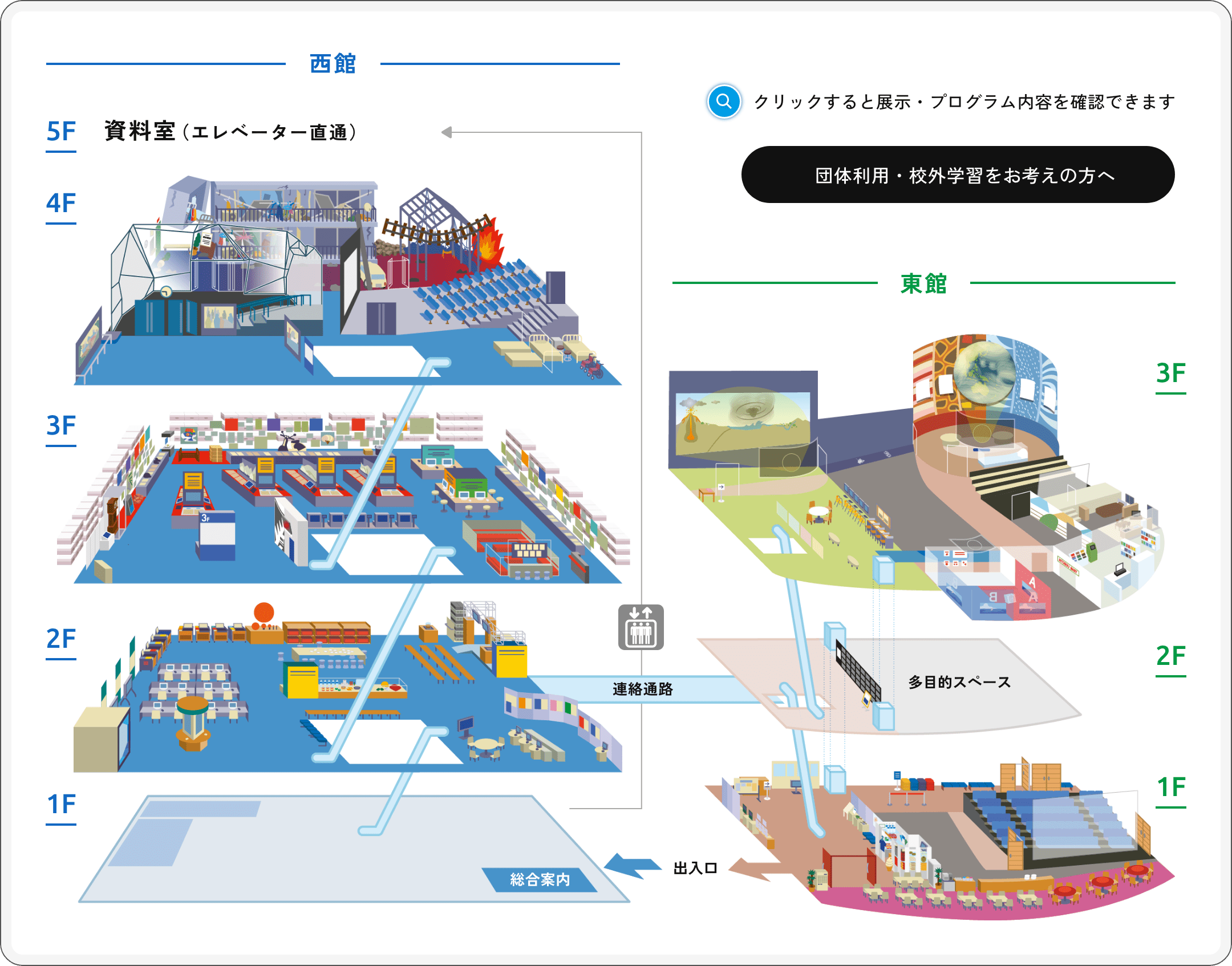 検索アイコンをクリックすると展示・プログラム内容を確認できます